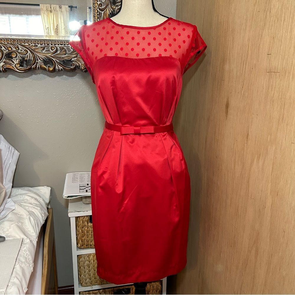 Kate Young for Target Retro Red Dress Ribbon Belt Sheer Detail Sweetheart Sz 4